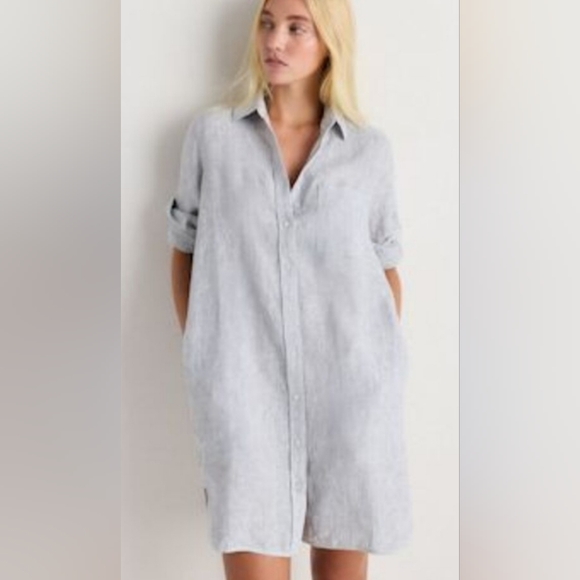 Tahari Dresses & Skirts - Tahari Linen Light Gray Button Down Dress